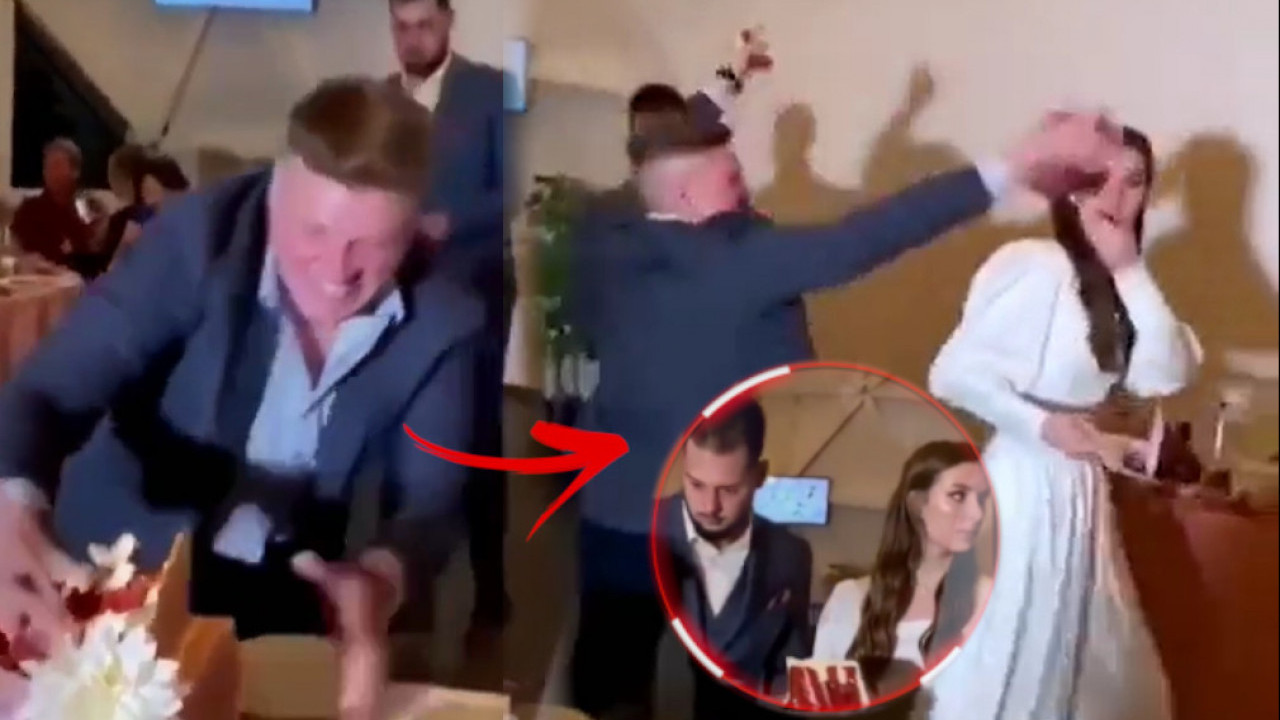 HIT VIDEO: Pijani gost počeo da gađa mladence tortom