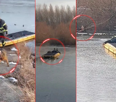 НА ДУШЕКУ КРОЗ ЛЕД: Спасени жена и пас који су упали у воду
